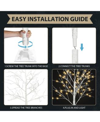 Set of Lighted Birch Tree with Warm White Lights Christmas Tree for Decoration