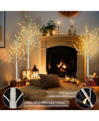 Set of Lighted Birch Tree with Warm White Lights Christmas Tree for Decoration
