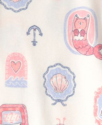 Girls' Toddler 2T-5T Mermaid Cat Print Top and Pajama Pants, 4-Piece Set