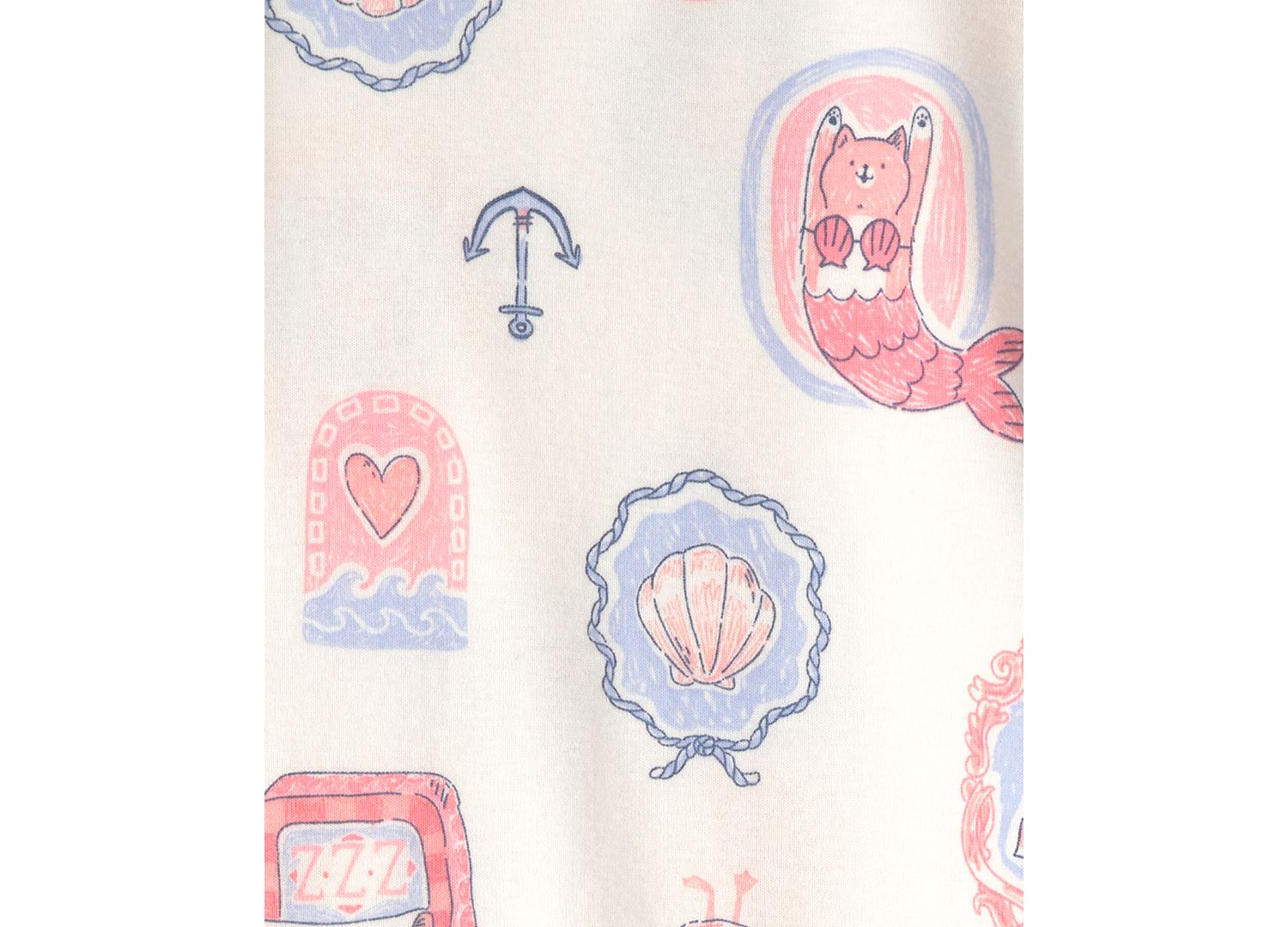 Girls' Baby and Toddler Mermaid Cat Print Top and Pajama Pants, 4-Piece Set
