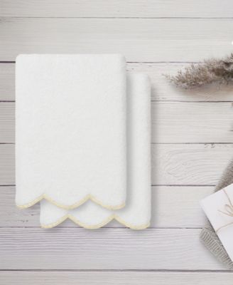 Adornia Scallop Cotton 2-Pc. Hand Towel Set, 16" x 30"