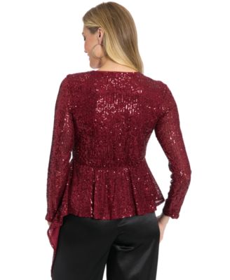 Women's V-Neck Sequin Embellishment Top