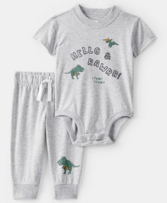 Baby Boys' Dinosaur Print Crewneck Bodysuit and Pants, 2-Piece Set