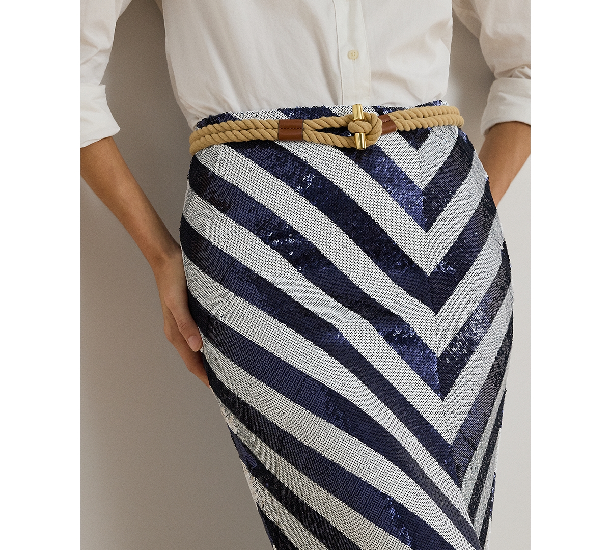 Lauren Ralph Petite Sequin Stripe Pencil Skirt