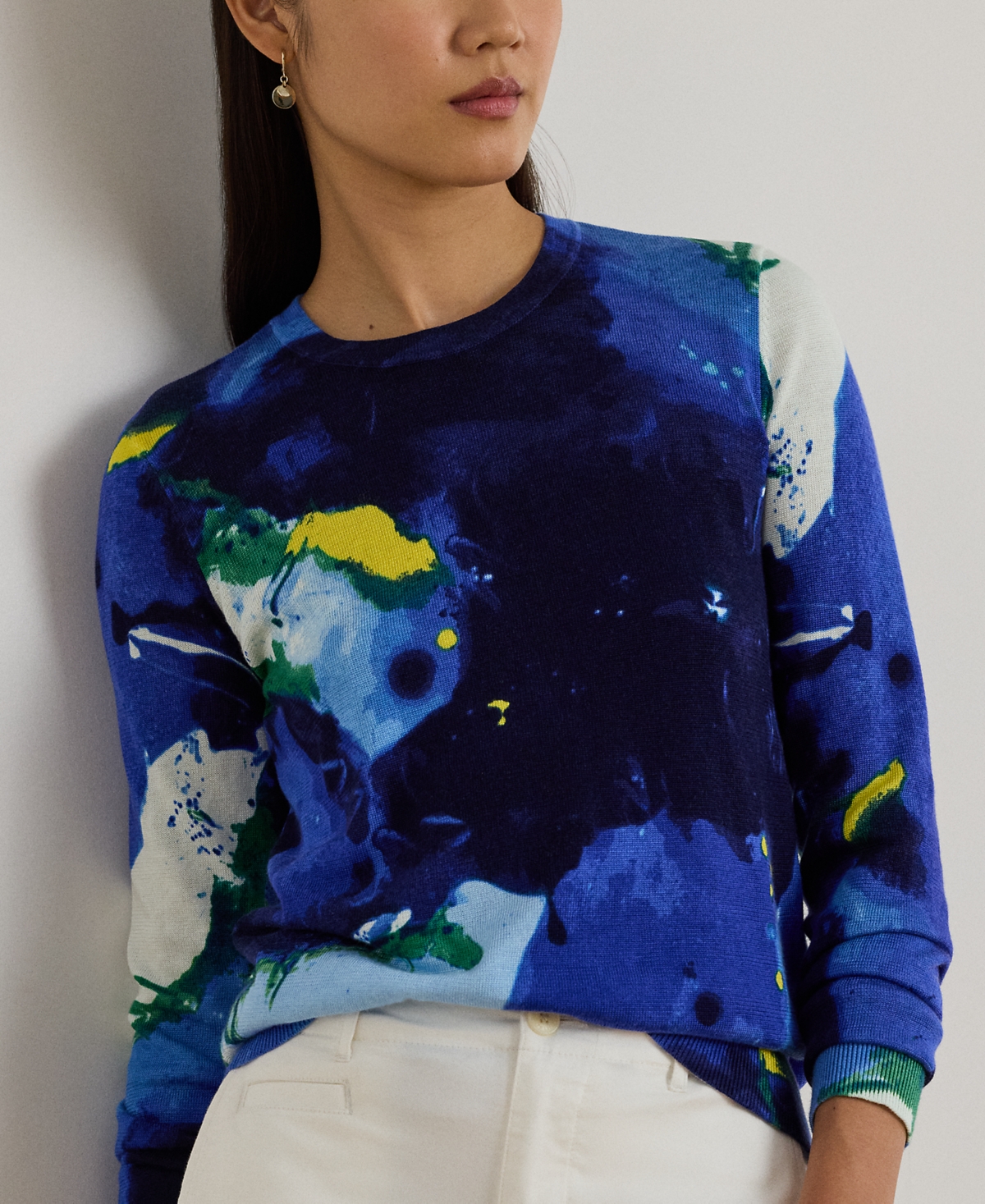 Lauren Ralph Women's Petite Abstract-Motif Long-Sleeve Sweater