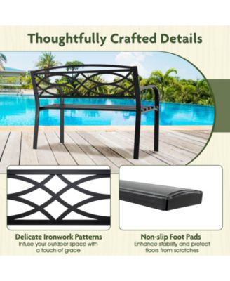 Outdoor Bench 45.5" Patio Garden Bench with Backrest Curved Armrests for Backyard