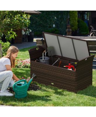 Outdoor Bench with Hand-woven PE Rattan Wicker Cushion & Side Handles Storage