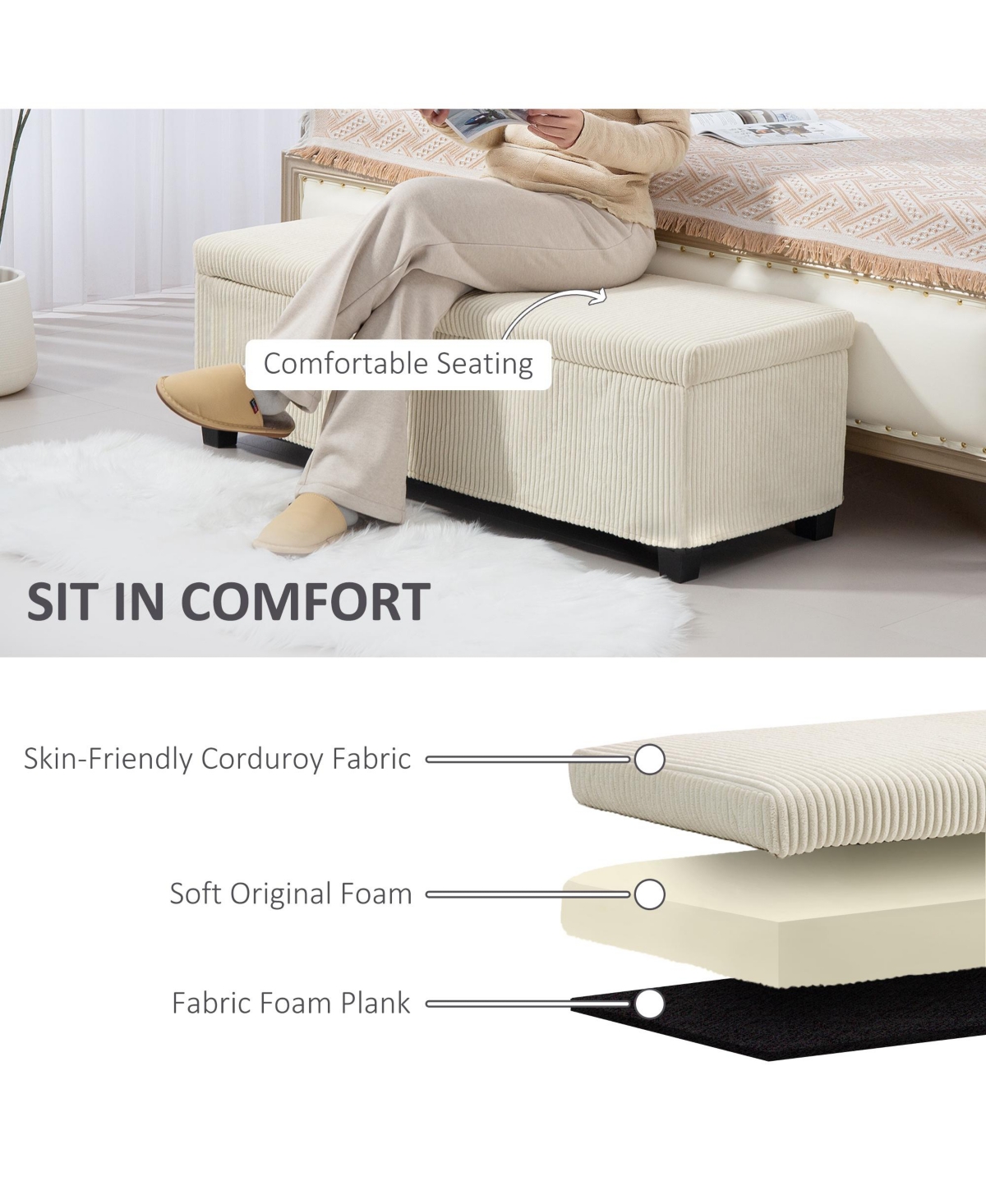 Homcom 47 Inches Storage Ottoman Bench, Foot Rest with Removable Lid