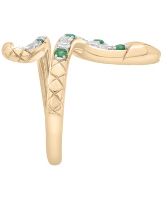 Emerald (1/4 ct. t.w.) and White Sapphire (1/2 ct. t.w.) Ring in 14k Yellow Gold