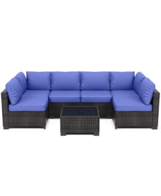 7-Piece Outdoor Rattan Patio Furniture Set with Detachable Cushions and Glass Top Table