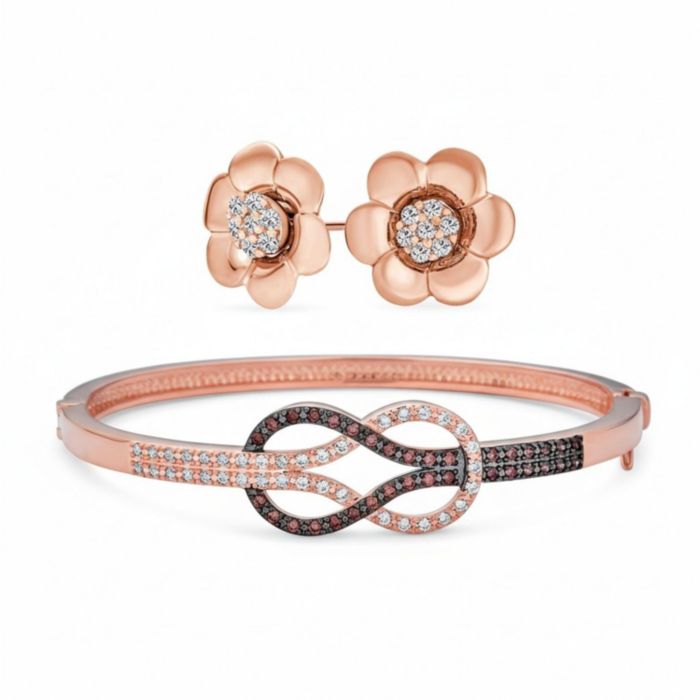 Bling Jewelry Tri-Tone Love Knot Bangle Bracelet and CZ Petal Cubic