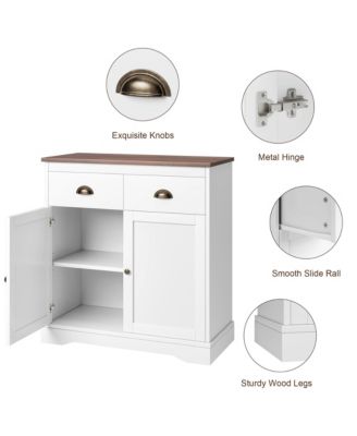 Farmhouse White Buffet Cabinet with Storage, Kitchen Sideboard with 2 Doors and 2 Drawers
