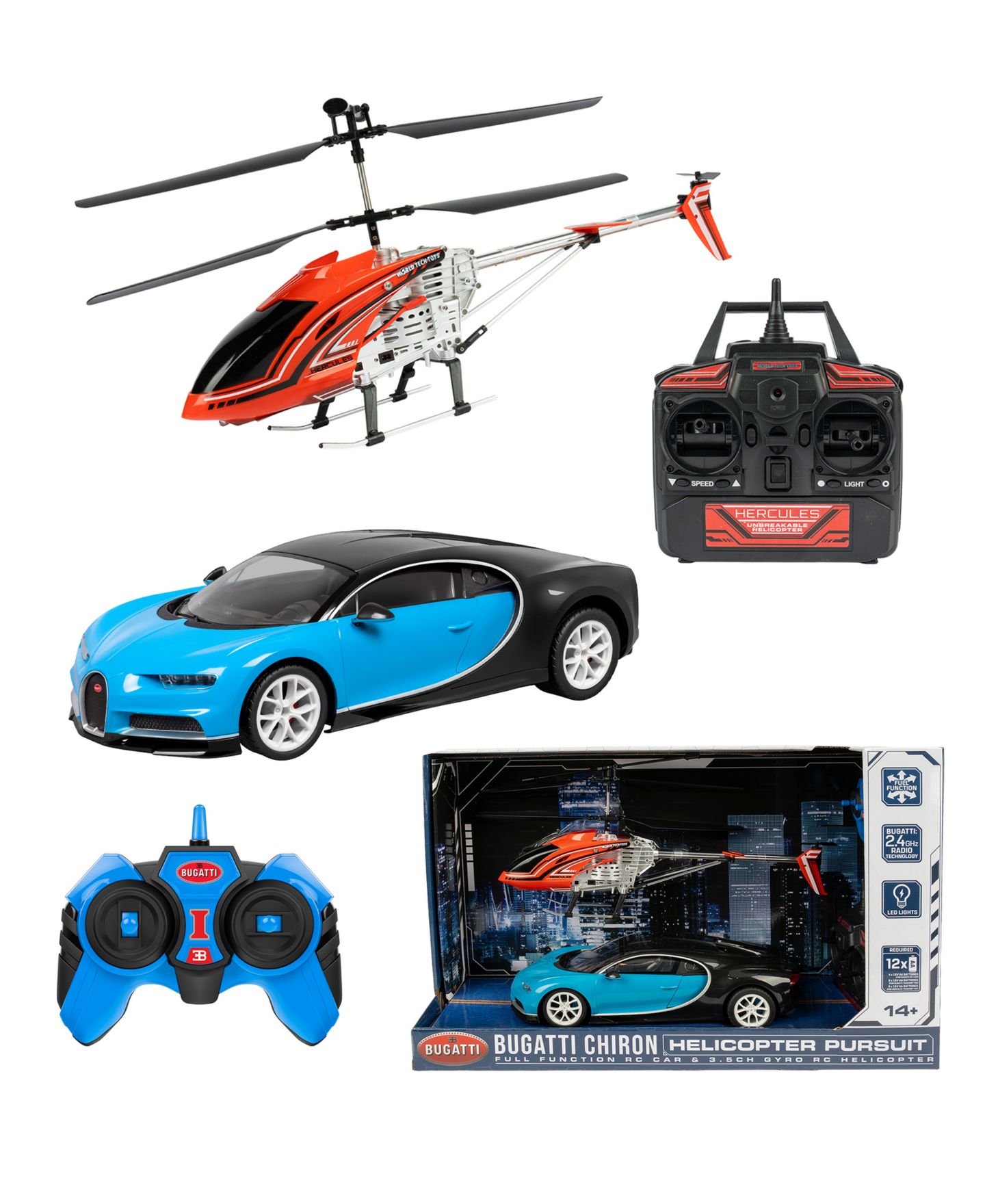 Детские игрушки World Tech Toys 1:14 Bugatti Chiron 3.5 Channel Gyro Remote Control Pursuit Set — фото 1