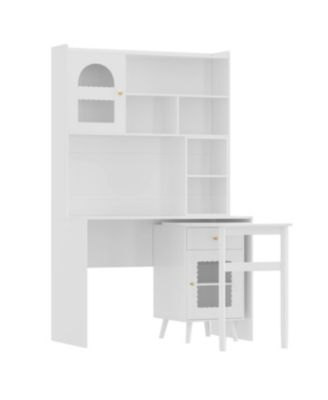 Computer Desk with Rotating Desktop, Storage Drawer & Cabinets