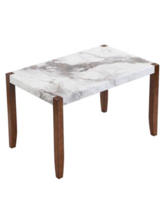 Modern Faux Marble Dining Table with Wood Legs