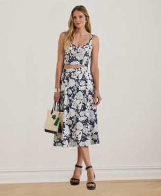 Women's Floral Button-Front Midi Skirt