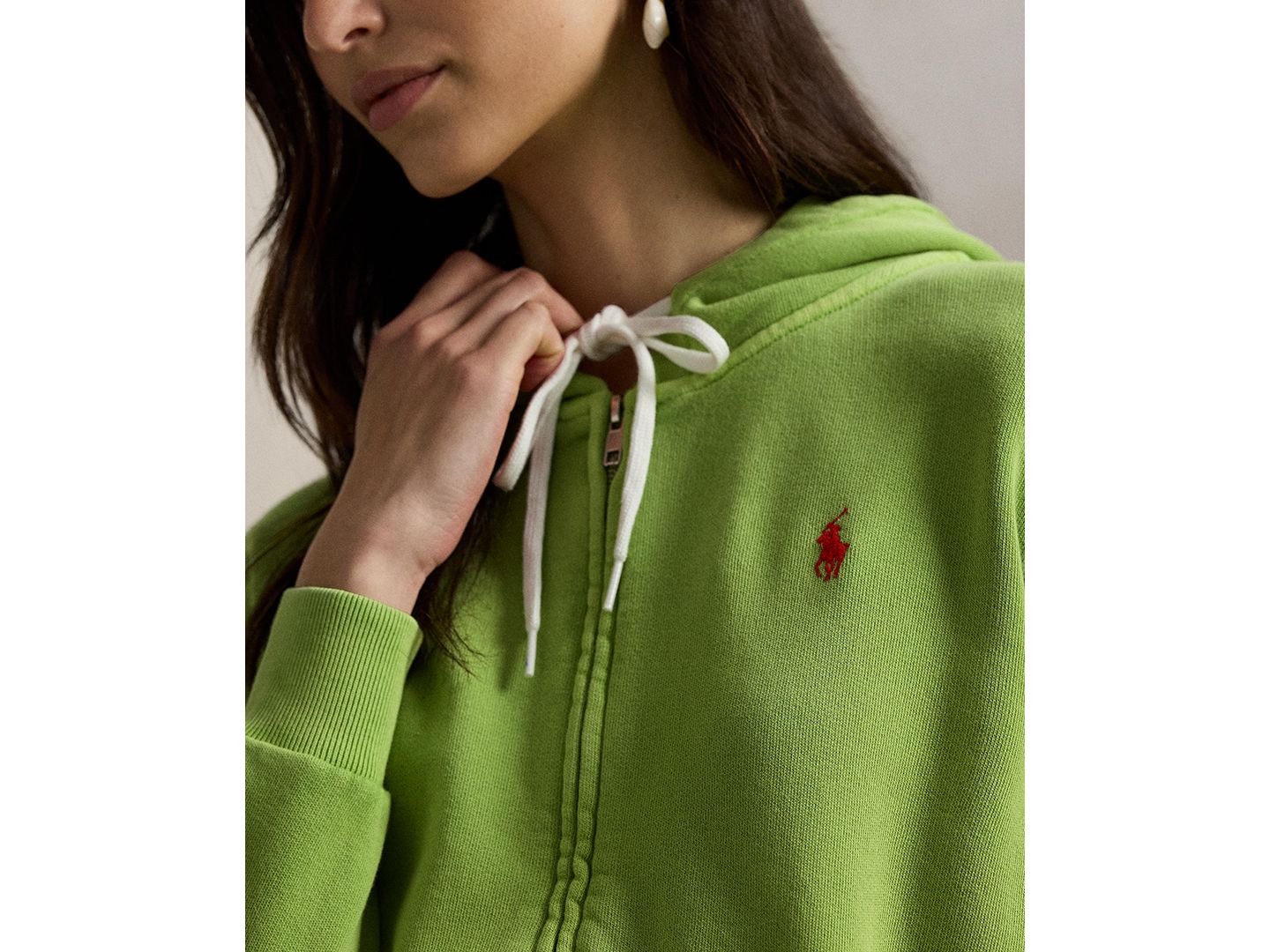 Женское худи Polo Ralph Lauren Full-Zip Drawstring, цвет: Зелёный — фото 3
