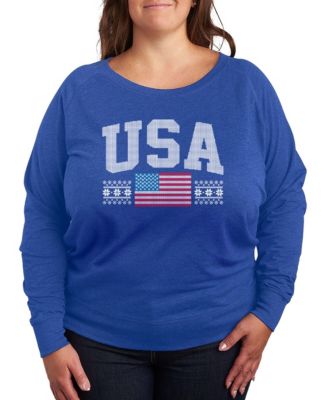 Plus Size USA Sport Word Art Long Pullover T-shirt