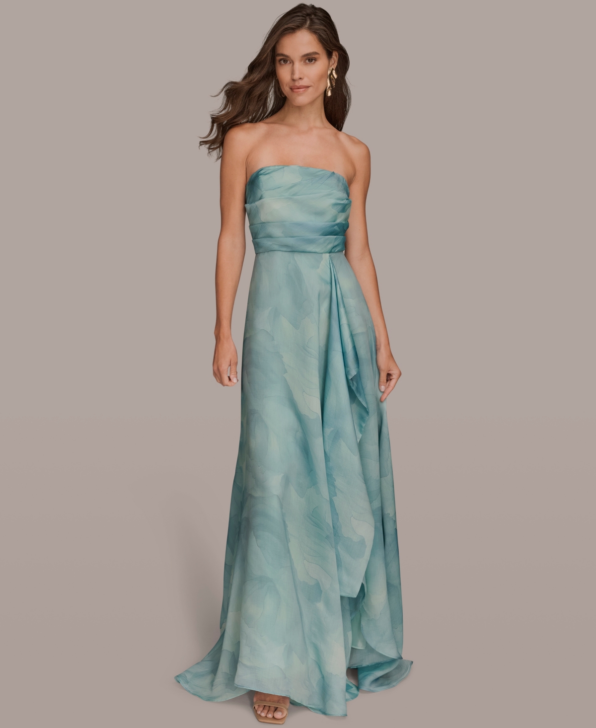 Donna Karan New York Women's Floral Print Strapless Ball Gown - Sea Mist Multi