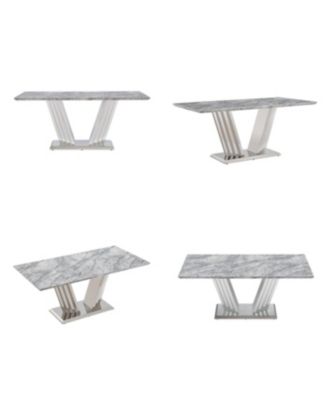 Marble Dining Table for 6, 70" Faux Marble Rectangle Table with Stainless Steel Base