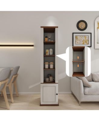 360°Rotating Storage Cabinet with Full-Length Mirror in Antique White