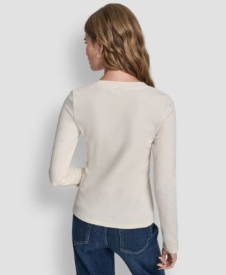 Women's Rhinestone-Embellished Crew Neck Sweater