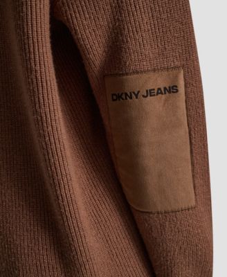 Women's Relaxed V-Neck Shaker Stitch Cardigan With Suede Logo Patch