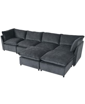 Spacious U-Shape Sectional Sofa with 2 Chaise Lounges and Ottomans