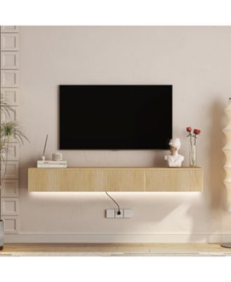 Floating TV Stand w/ LEDs, 69" Modern Entertainment Center for 55-65" TVs