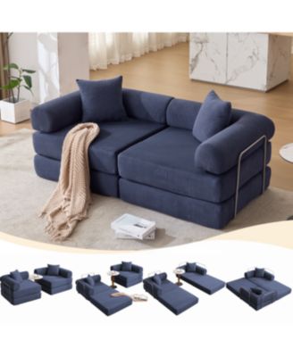 Modular Couch Sofa Bed for Apartment, Convertible Sofa Bed, Blue