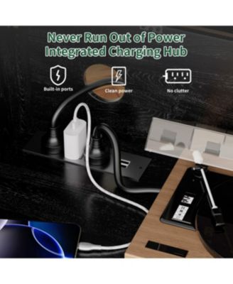 Record Player Stand with Power Outlet, Flip-Down Lid, Storage