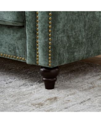 Modern Chenille 3+2 Seater Sofa with Rolled Arms, Wood Legs, Green