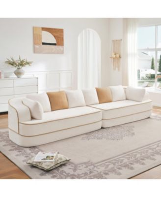 135" Teddy Fabric No Assembly 32D High Density Sponge Boneless Sofa, White