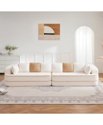 135" Teddy Fabric No Assembly 32D High Density Sponge Boneless Sofa, White