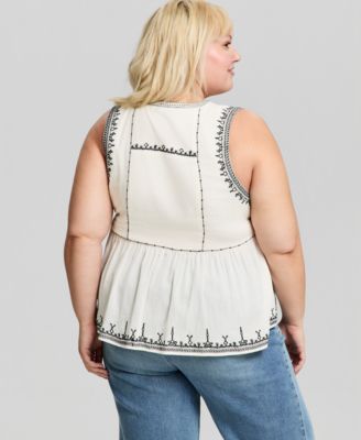 Trendy Plus Embroidered Cotton Sleeveless Top