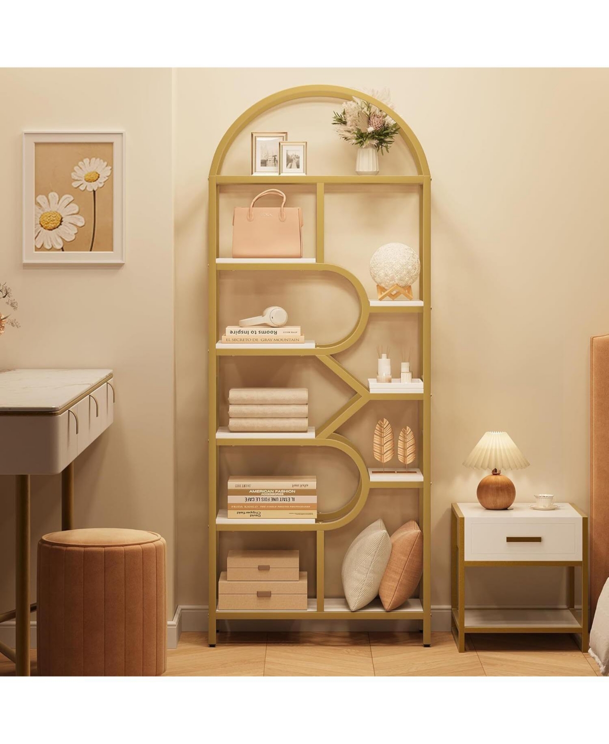 Gaomon 81.7" 6-Tier Open Arched Bookshelf, Modern Geometric Bookcase with Metal Frame & Display Storage for Home Office