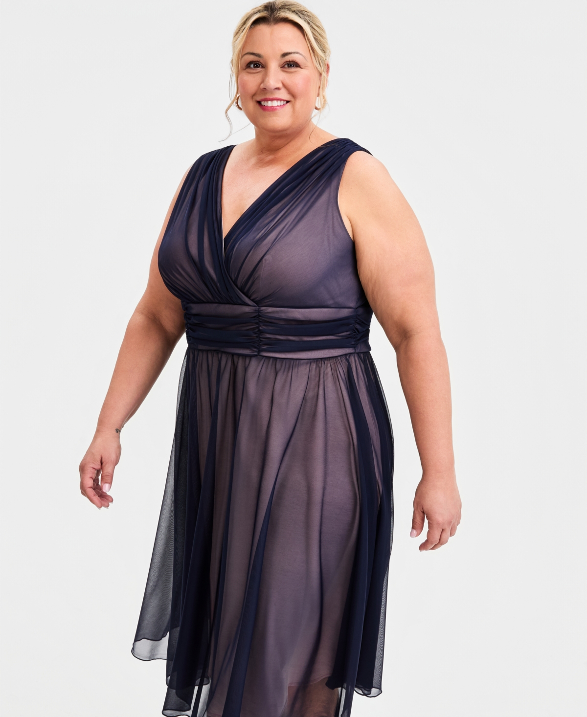 Connected Plus Size Sleeveless Chiffon Midi Dress
