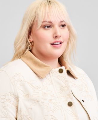 Trendy Plus Size Soutache Zip-Front Jacket