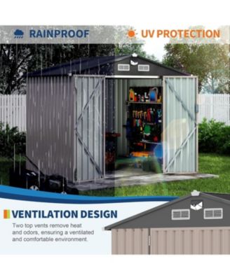 6x8FT Metal Outdoor Storage Shed, Garden Tool Shed Kit with Solar Light, Lockable Door & Air Vent for Backyard