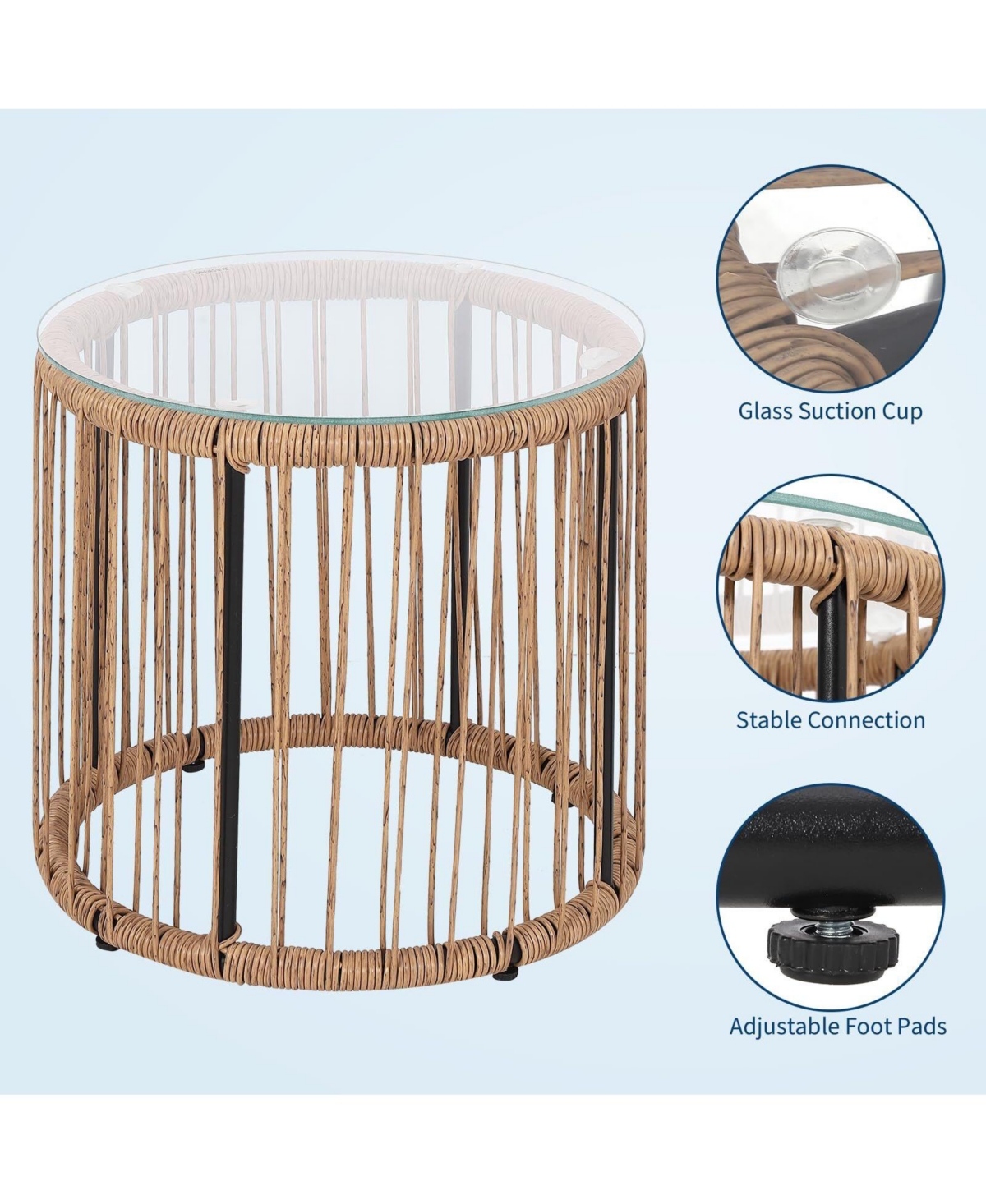 Gaomon 3-Piece Outdoor Bistro Set, Acapulco Chairs with Cushions & Glass Top Side Table, All-Weather Patio Conversation Set