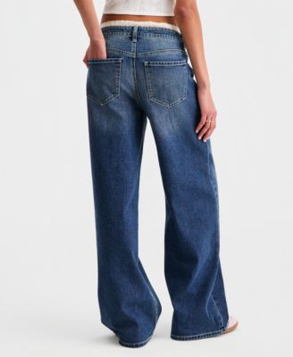 Juniors' Lace-Trim Wide-Leg Baggy Jeans
