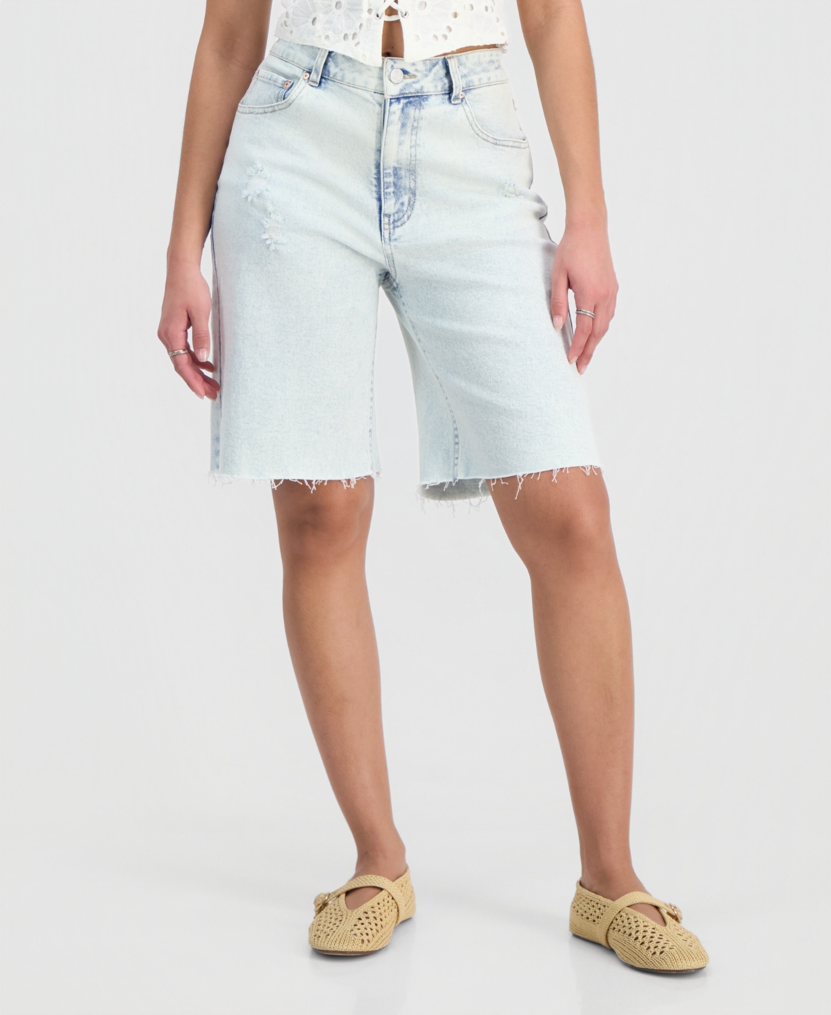 Juniors' High-Rise Baggy Denim Jorts