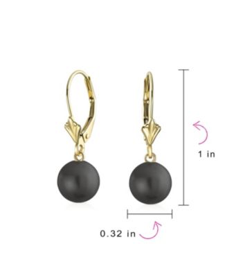 Classic Yellow Gold Grey Black White 8MM Round Freshwater Cultured Pearl Drop Ball Dangle Earrings Lever Back Women