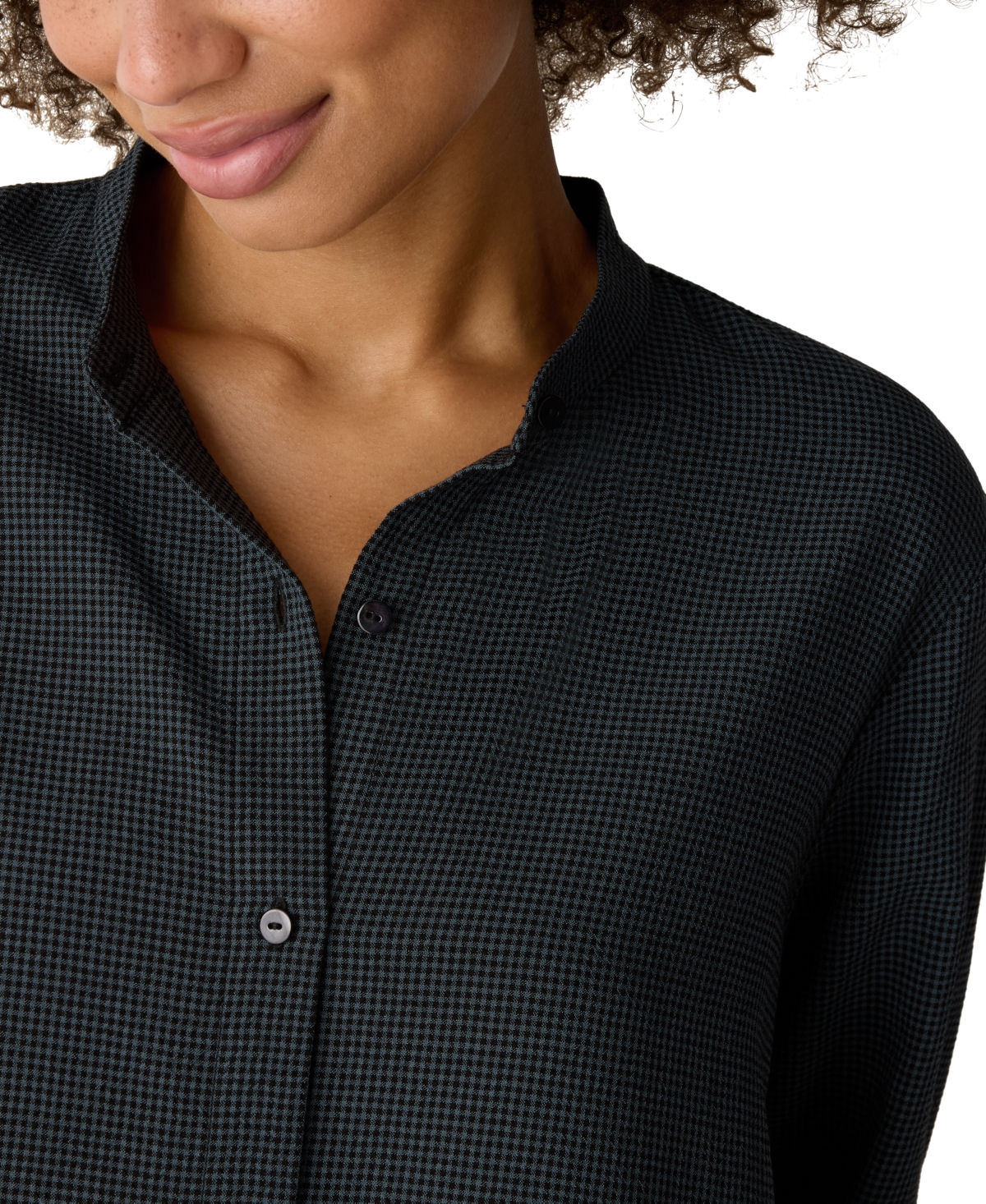 Eileen Fisher Petite Mandarin Collar Button Front Shirt