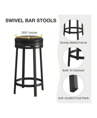 Swivel Bar Stools, 24 Inch Counter Height Bar Stools With Footrest, Pu, For Dining Room, Home Bar