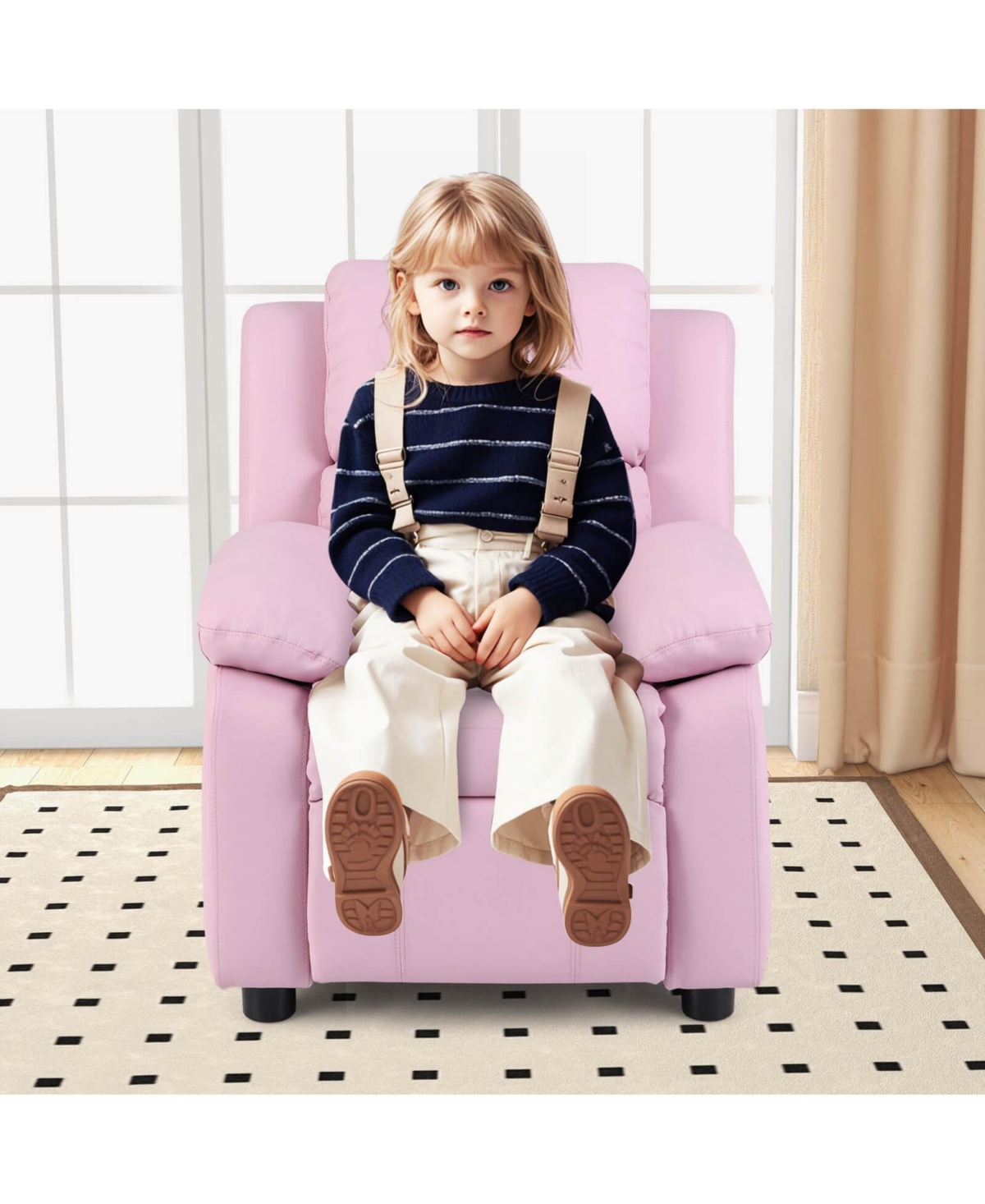 Costway Deluxe Padded Kids Sofa Armchair Recliner Headrest Children w Storage Arms