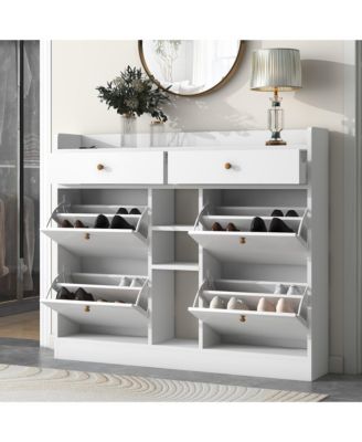 Modern Shoe Cabinet with Pull Down Drawers 19 Pair Storage