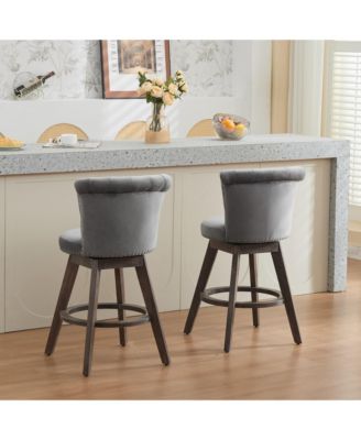 Set of 2 Velvet Bar Stools with Ergonomic Backrest 360° Swivel Kitchen Counter Stools