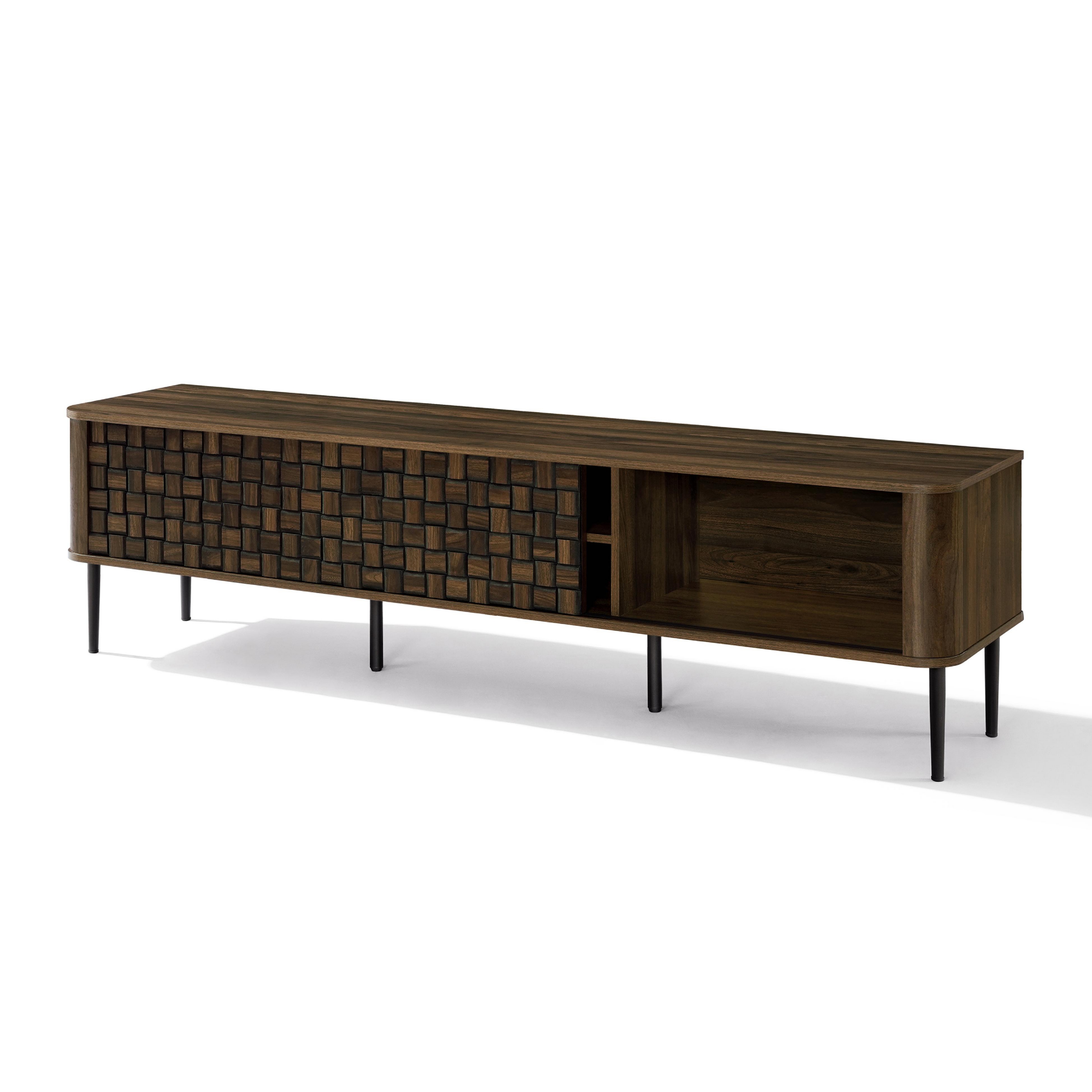 LuxenHome Dark Oak with Basket Weave Design Manufactured Wood 2-Sliding Door Tv Console Cabinet