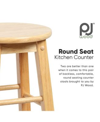 Classic Round-Seat 24" Tall Kitchen Counter Stools, Natural, Set of 2